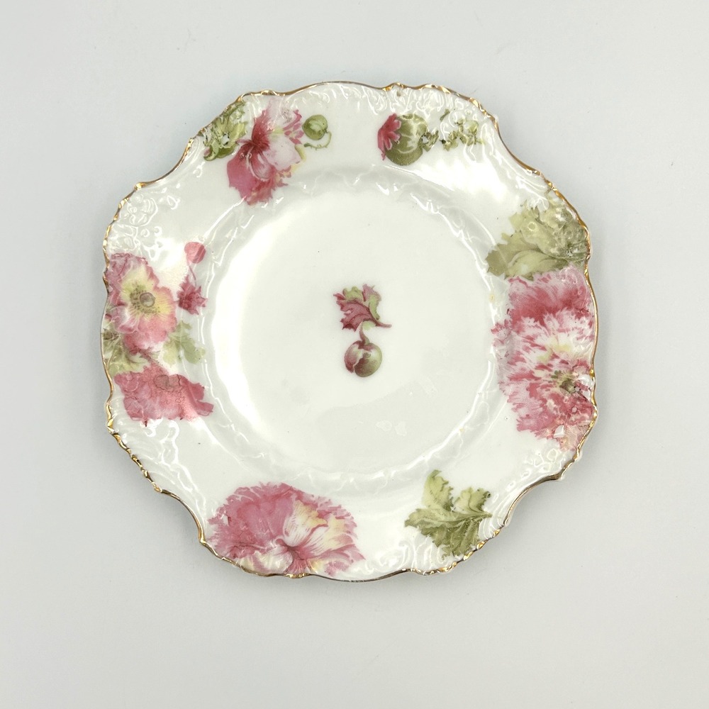 Antique Oscar Schlegelmilch Germany Porcelain Plates Set of 8 Pink Poppy Floral - Picture 6 of 16